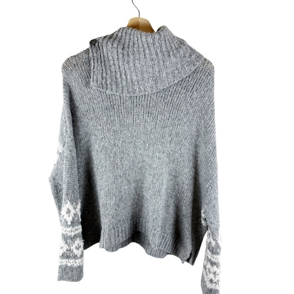 Free People Fair Isle Split Neck Sweater Gray Size XS - Picture 5 of 12